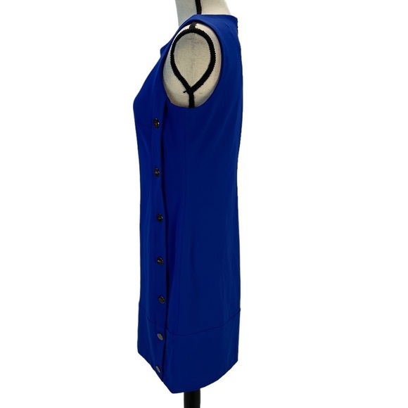 DKNY Sleeveless Round Neck Decorative Side Button Mini Dress - Blue - size 6 - Picture 5 of 10